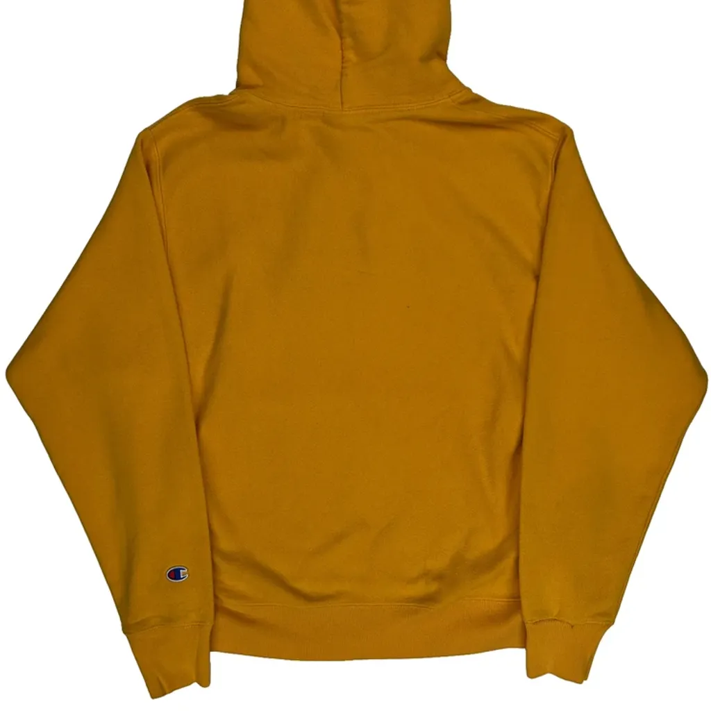 Reverse Weave Champion Spellout Hoodie - Medium Yellow Cotton Blend - Image 6