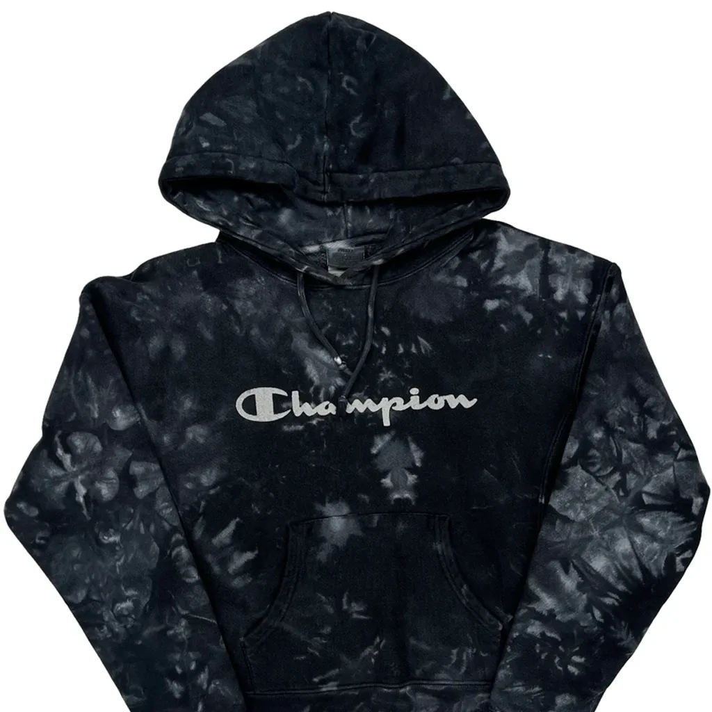 Reverse Weave Champion Tie-Dye Hoodie - Small Black Cotton Blend - Image 4