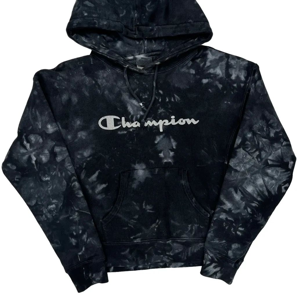 Reverse Weave Champion Tie-Dye Hoodie - Small Black Cotton Blend - Image 5