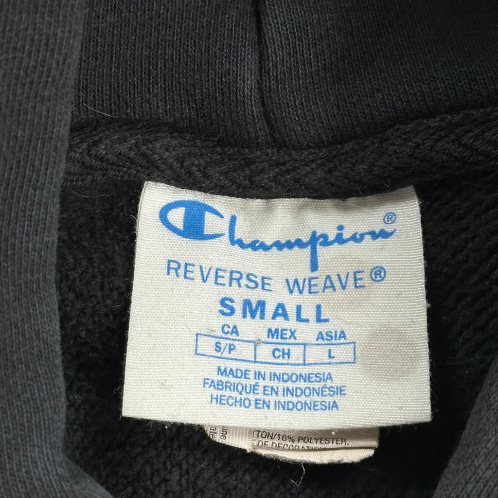 Reverse Weave Champion Spellout Hoodie - Small Black Cotton Blend - Image 3