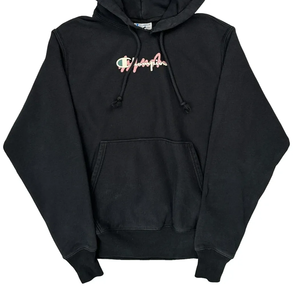 Reverse Weave Champion Spellout Hoodie - Small Black Cotton Blend - Image 5