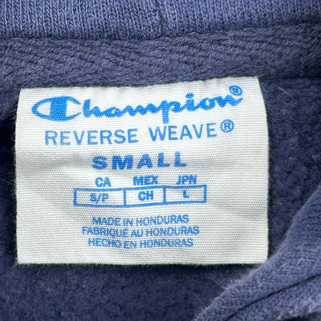Reverse Weave Champion Spellout Hoodie - Small Blue Cotton - Image 3