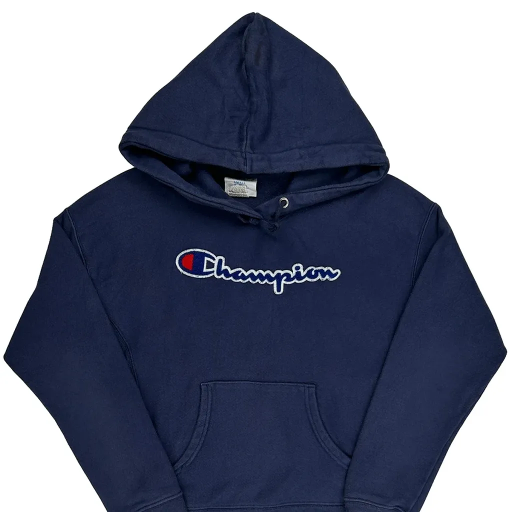Reverse Weave Champion Spellout Hoodie - Small Blue Cotton - Image 4