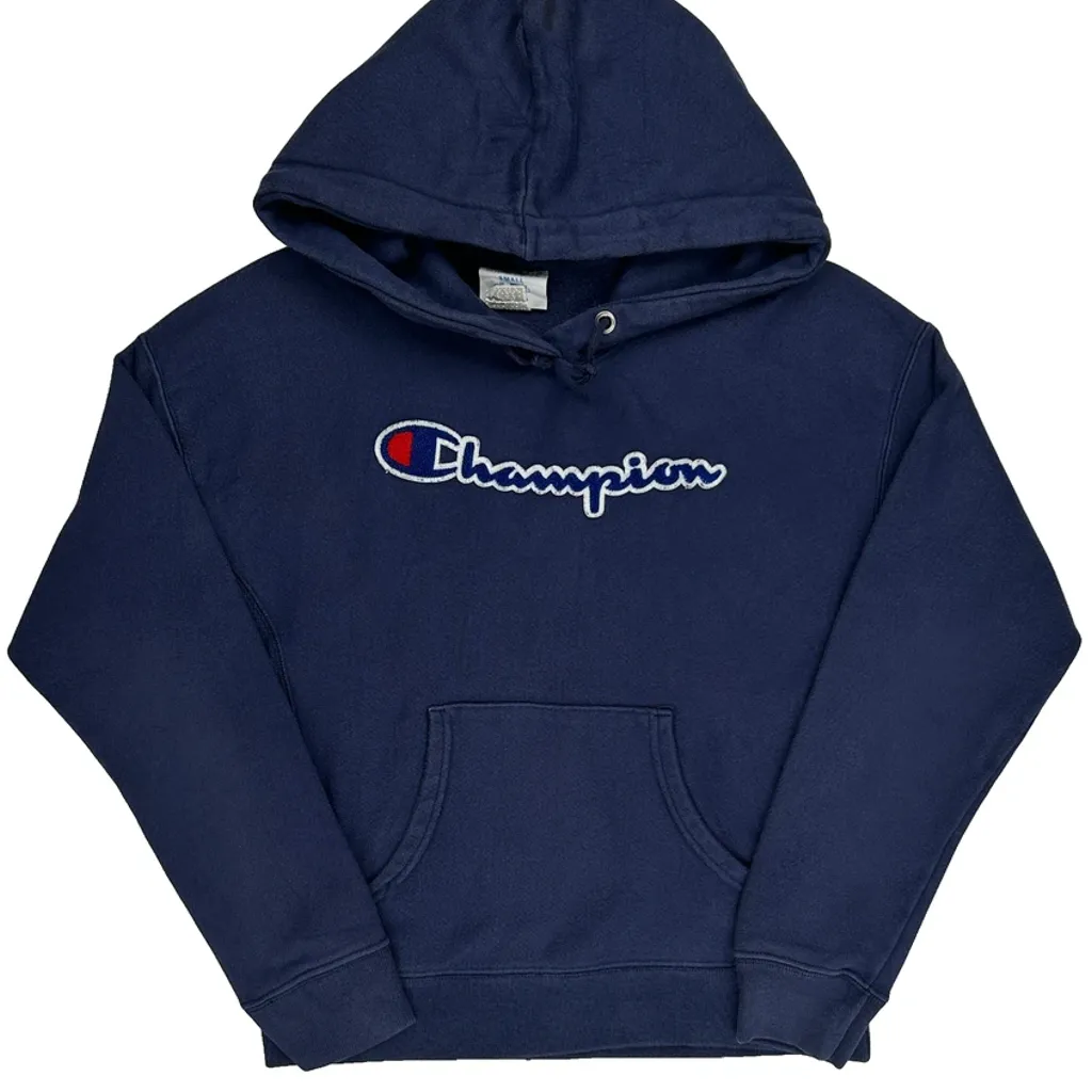 Reverse Weave Champion Spellout Hoodie - Small Blue Cotton - Image 5