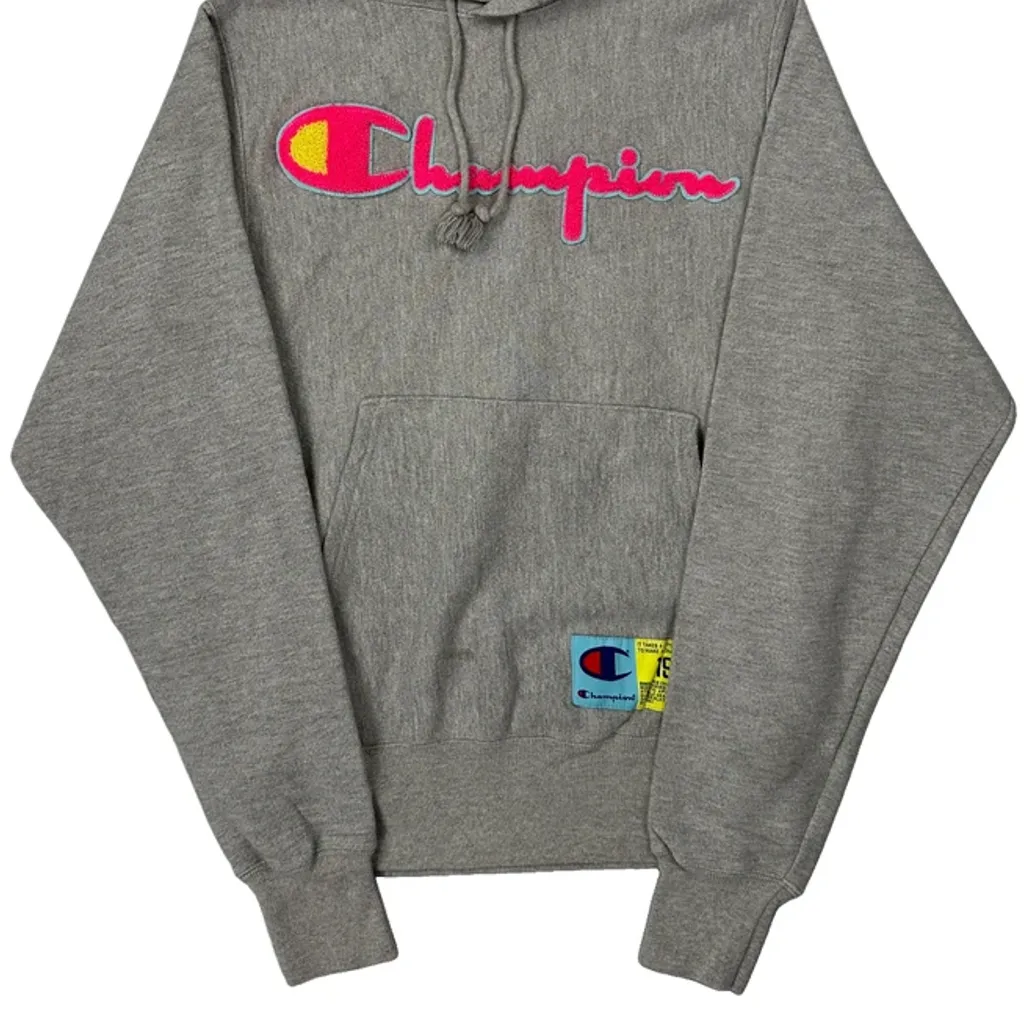 Reverse Weave Champion Spellout Hoodie - XS Grey Cotton Blend - Image 4
