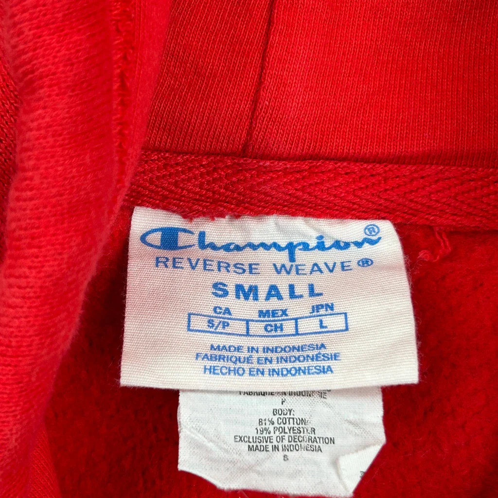 Reverse Weave Champion Spellout Hoodie - Small Red Cotton - Image 3