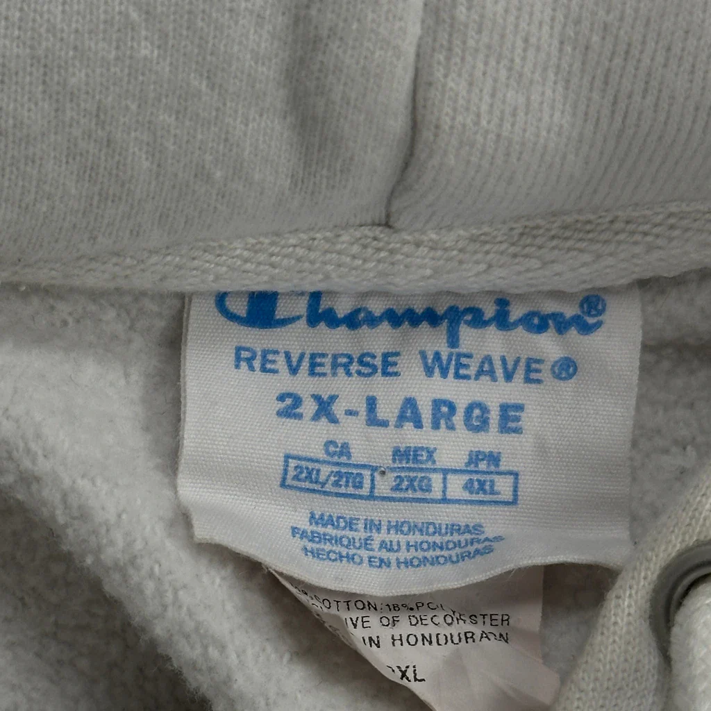 Reverse Weave Champion Graphic Hoodie - 2XL White Cotton - Image 3