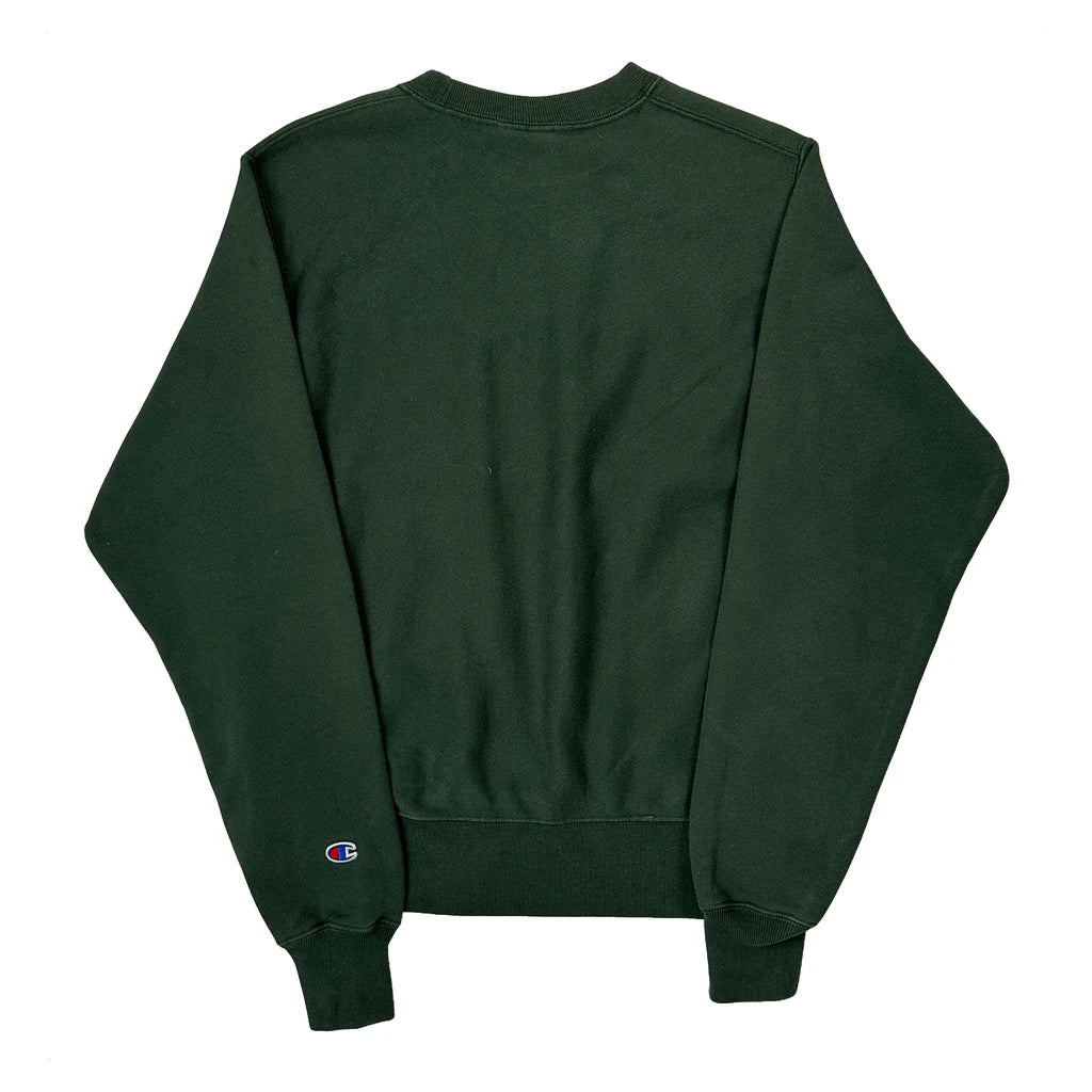 Reverse Weave Champion Spellout Sweatshirt - Small Green Cotton - Image 2