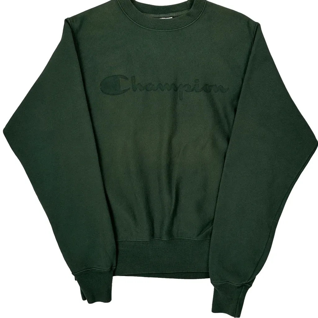 Reverse Weave Champion Spellout Sweatshirt - Small Green Cotton - Image 4