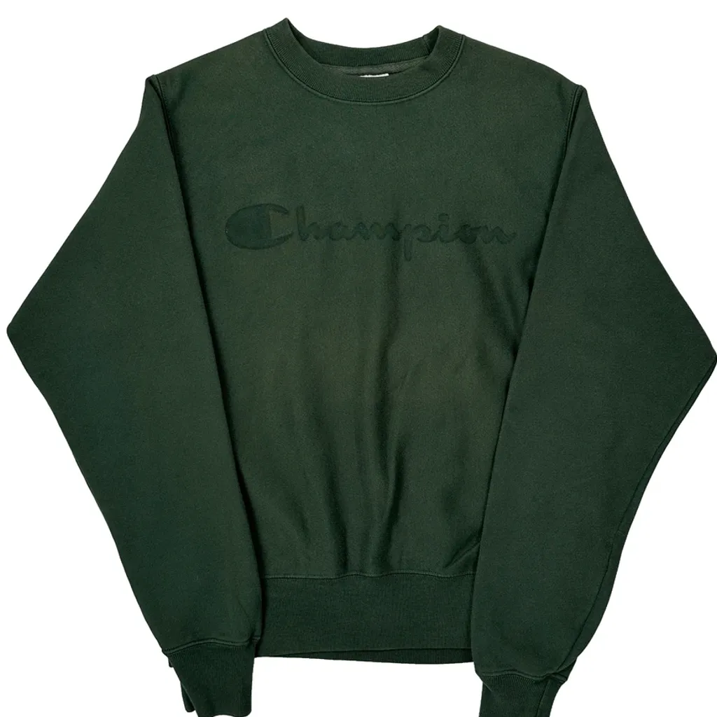 Reverse Weave Champion Spellout Sweatshirt - Small Green Cotton - Image 5