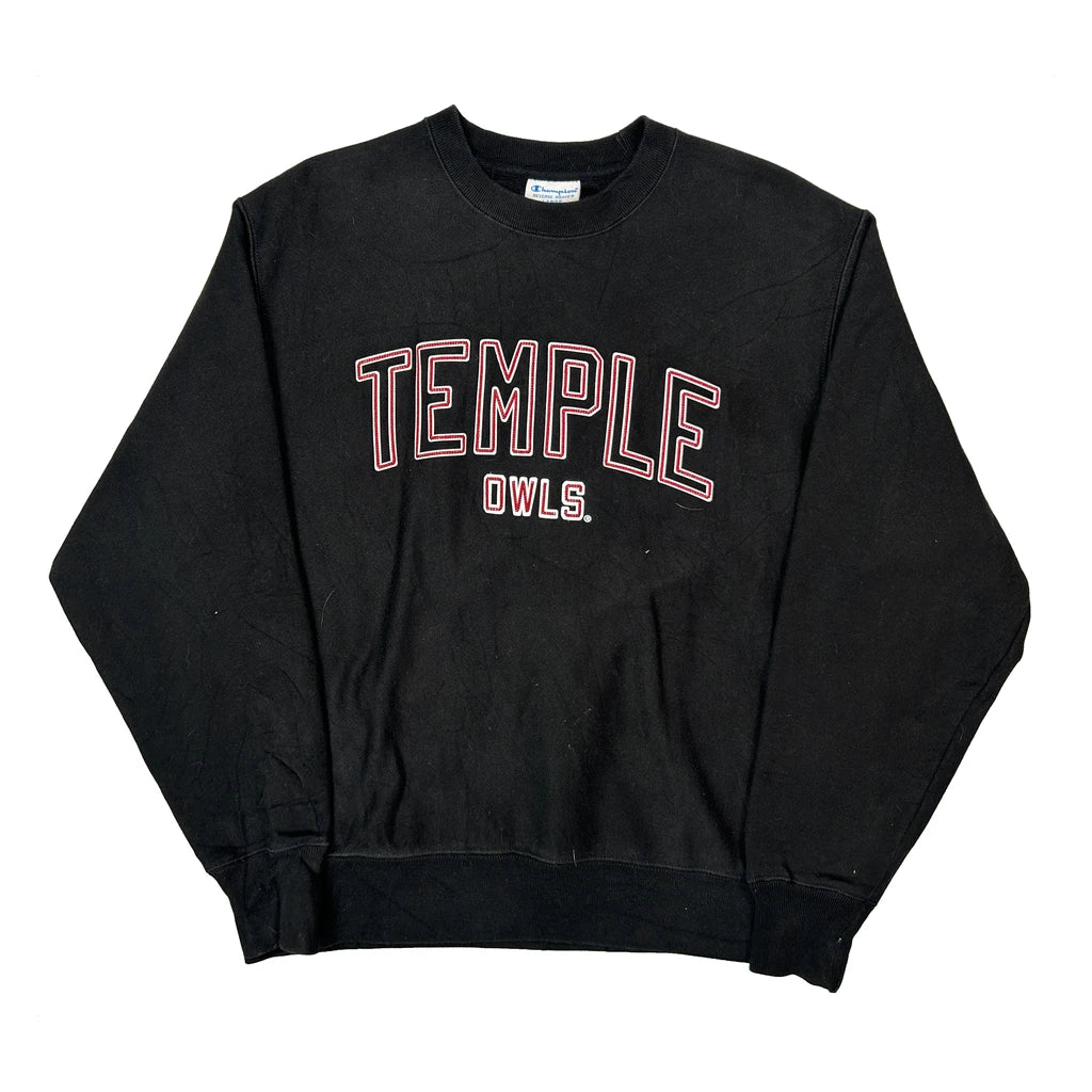 Reverse Weave Champion Temple Owls Sweatshirt - Large Black Cotton