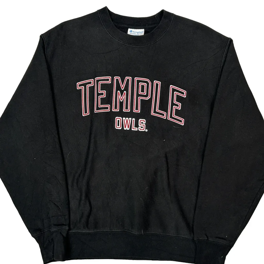 Reverse Weave Champion Temple Owls Sweatshirt - Large Black Cotton - Image 4