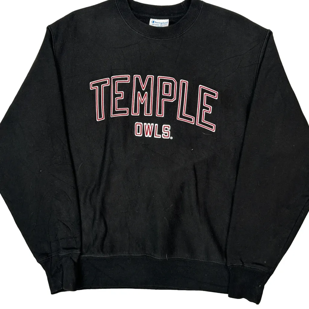 Reverse Weave Champion Temple Owls Sweatshirt - Large Black Cotton - Image 5