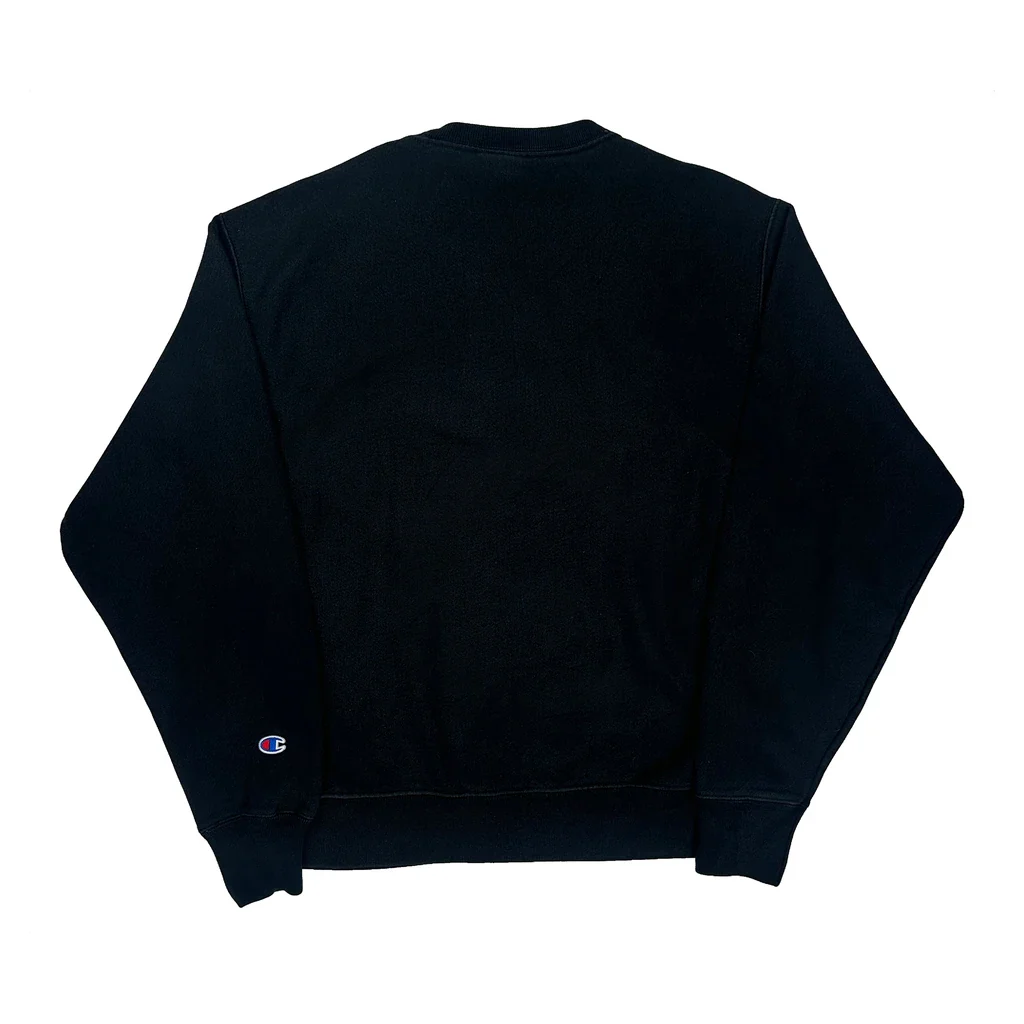 Reverse Weave Champion Spellout Sweatshirt - Large Black Cotton Blend - Image 2
