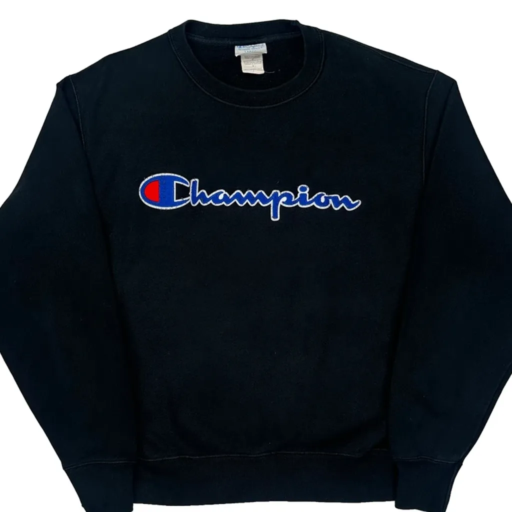 Reverse Weave Champion Spellout Sweatshirt - Large Black Cotton Blend - Image 5