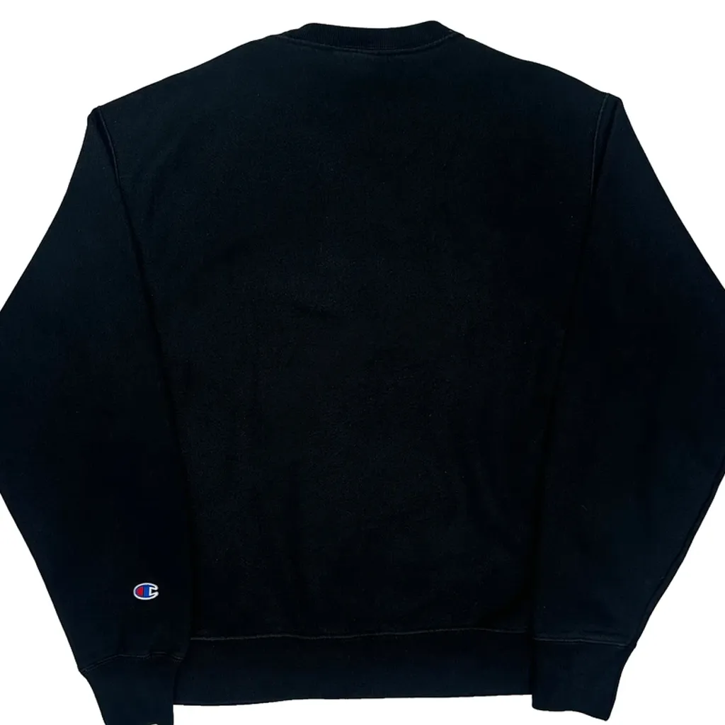 Reverse Weave Champion Spellout Sweatshirt - Large Black Cotton Blend - Image 6