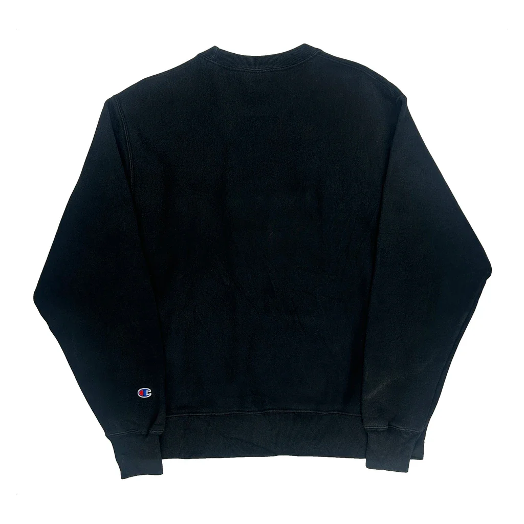 Reverse Weave Champion Spellout Sweatshirt - Large Black Cotton Blend - Image 2
