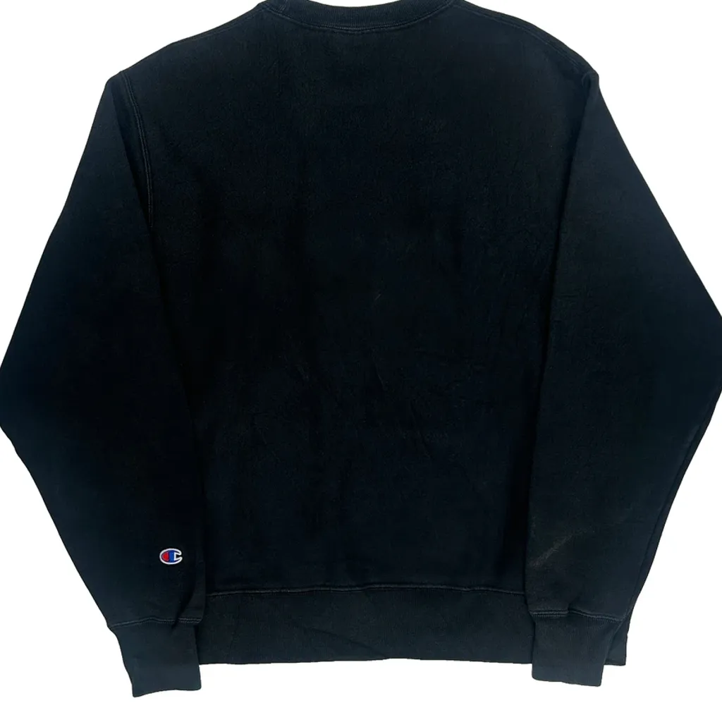 Reverse Weave Champion Spellout Sweatshirt - Large Black Cotton Blend - Image 7