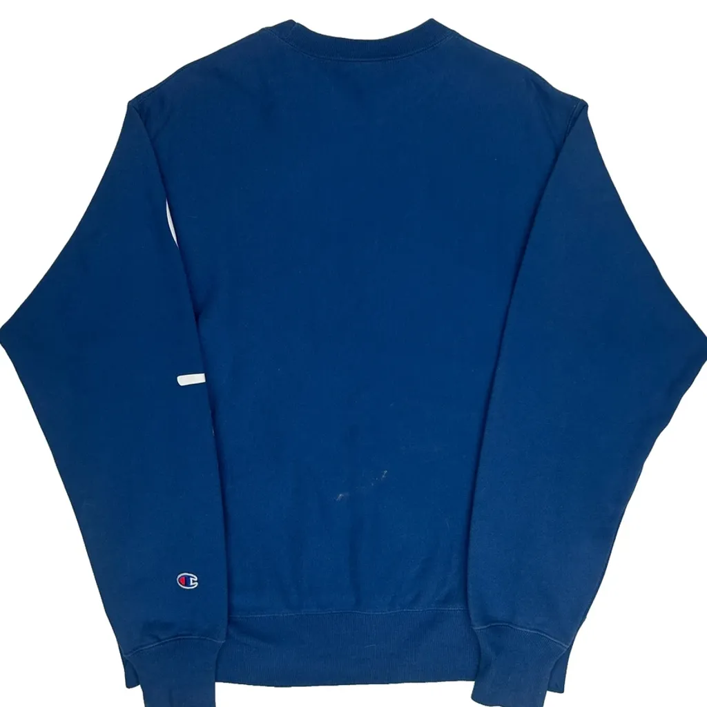 Reverse Weave Champion Spellout Sweatshirt - Medium Blue Cotton Blend - Image 6