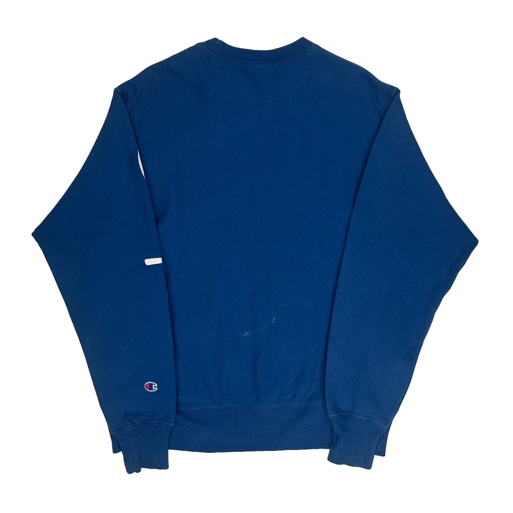 Reverse Weave Champion Spellout Sweatshirt - Medium Blue Cotton Blend - Image 2