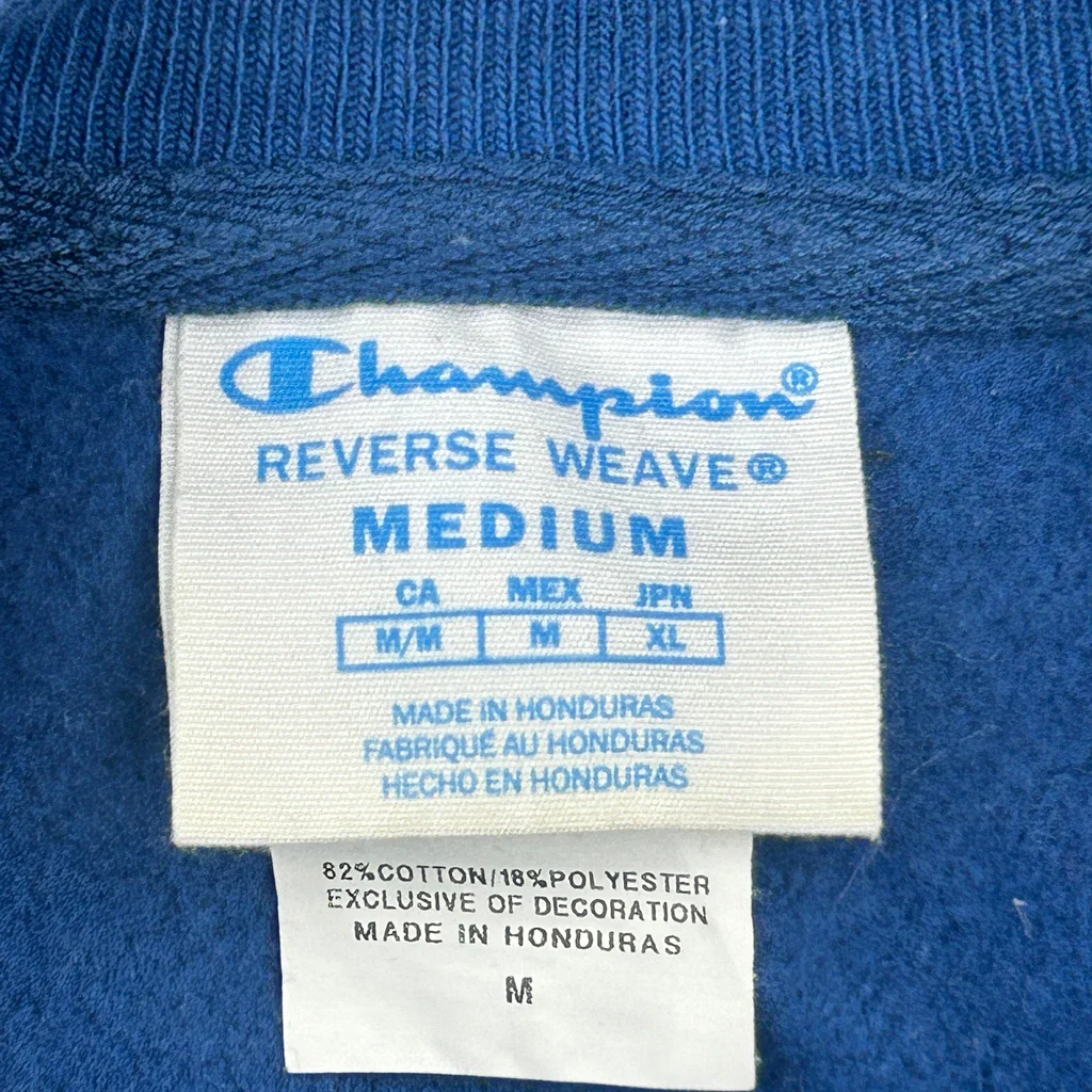 Reverse Weave Champion Spellout Sweatshirt - Medium Blue Cotton Blend - Image 3