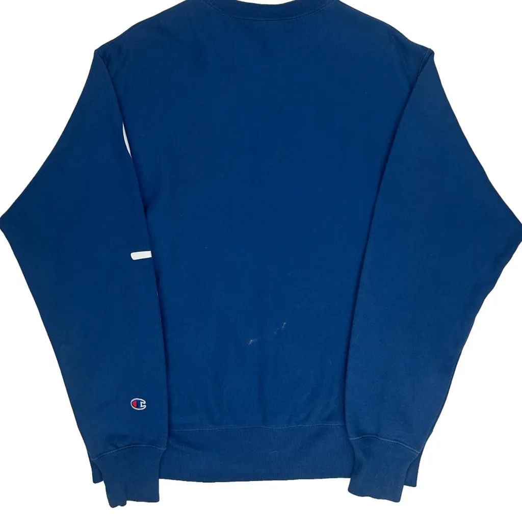 Reverse Weave Champion Spellout Sweatshirt - Medium Blue Cotton Blend - Image 7