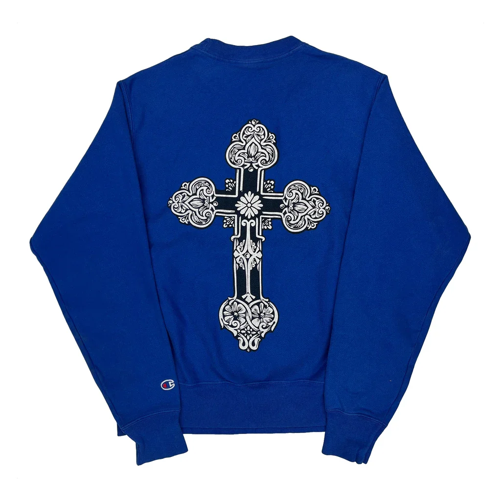 Reverse Weave Champion Heavy Hearts Sweatshirt - Small Blue Cotton Blend - Image 2