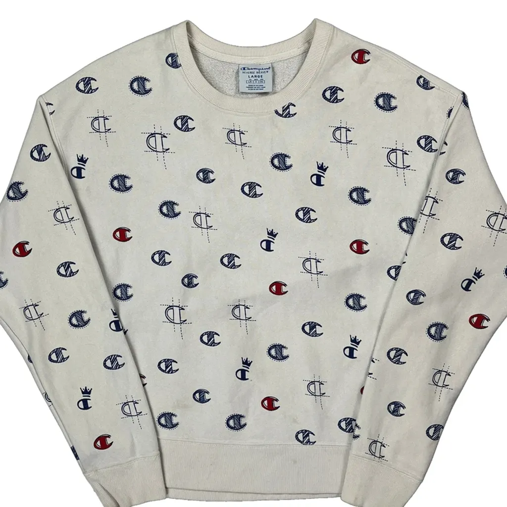 Reverse Weave Champion Sweatshirt - Large Cream Cotton - Image 4