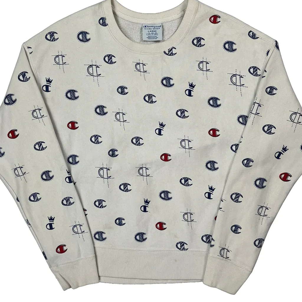 Reverse Weave Champion Sweatshirt - Large Cream Cotton - Image 5