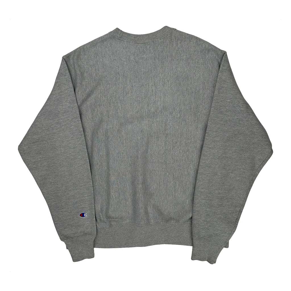 Reverse Weave Champion Spellout Sweatshirt - Large Gray Cotton Blend - Image 2