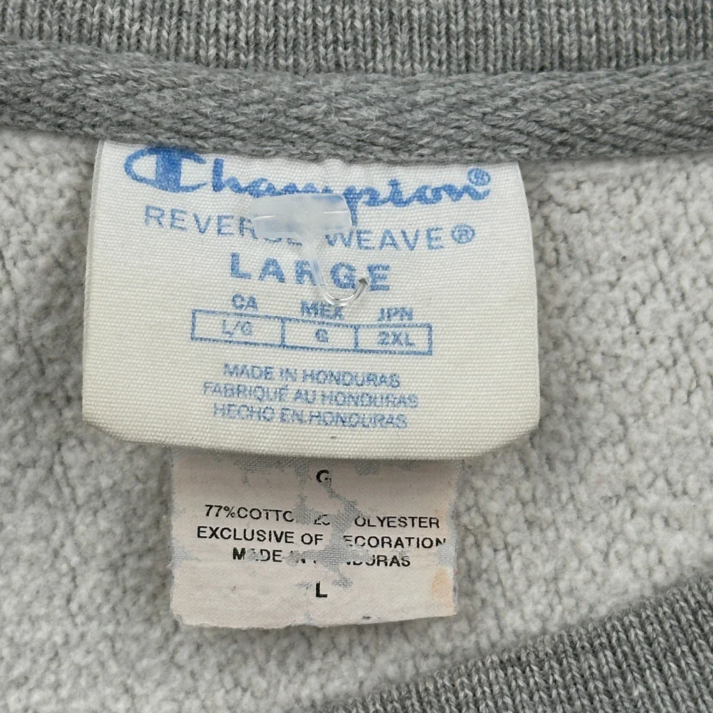 Reverse Weave Champion Spellout Sweatshirt - Large Gray Cotton Blend - Image 3