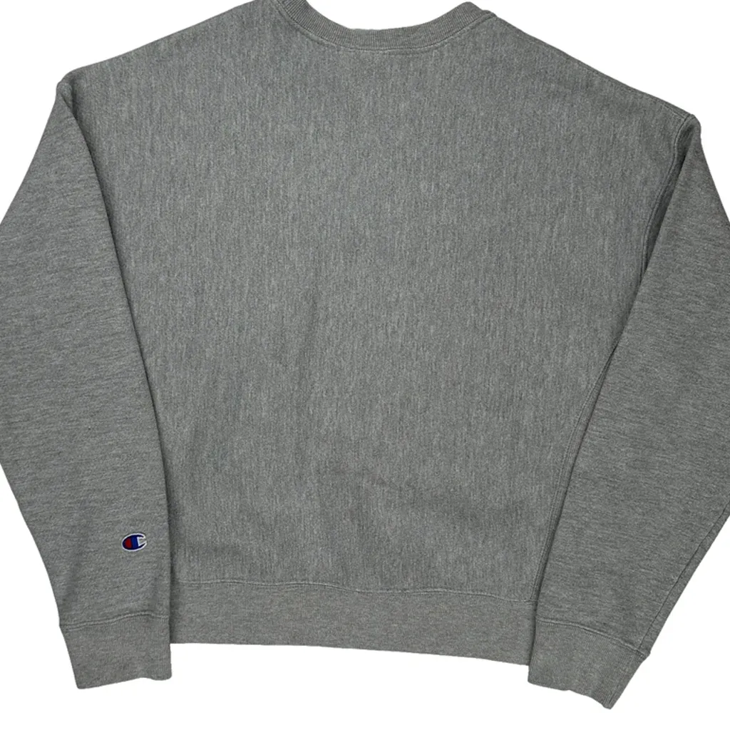 Reverse Weave Champion Spellout Sweatshirt - Large Gray Cotton - Image 7