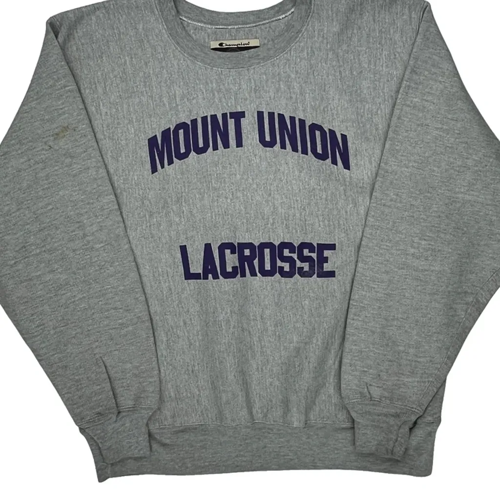 Reverse Weave Champion Mount Union Lacrosse Sweatshirt - Medium Gray Cotton Blend - Image 4