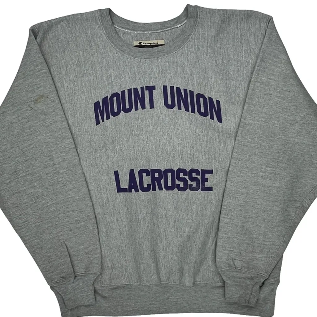 Reverse Weave Champion Mount Union Lacrosse Sweatshirt - Medium Gray Cotton Blend - Image 5