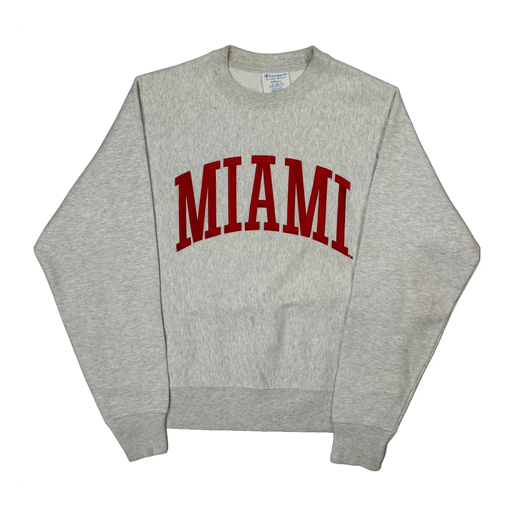 Reverse Weave Champion Miami College Sweatshirt - Small Gray Cotton