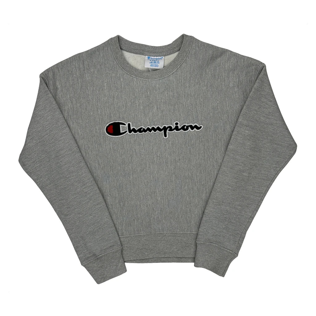 Reverse Weave Champion Spellout Sweatshirt - XS Gray Cotton Blend