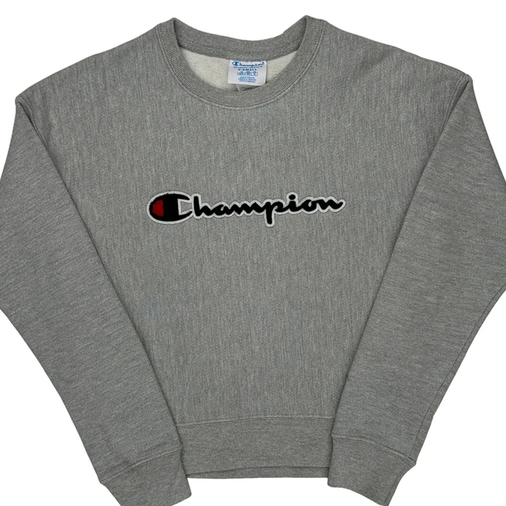 Reverse Weave Champion Spellout Sweatshirt - XS Gray Cotton Blend - Image 5