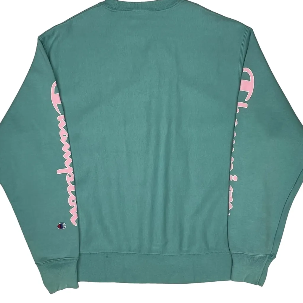 Reverse Weave Champion Spellout Sweatshirt - Large Green Cotton - Image 6