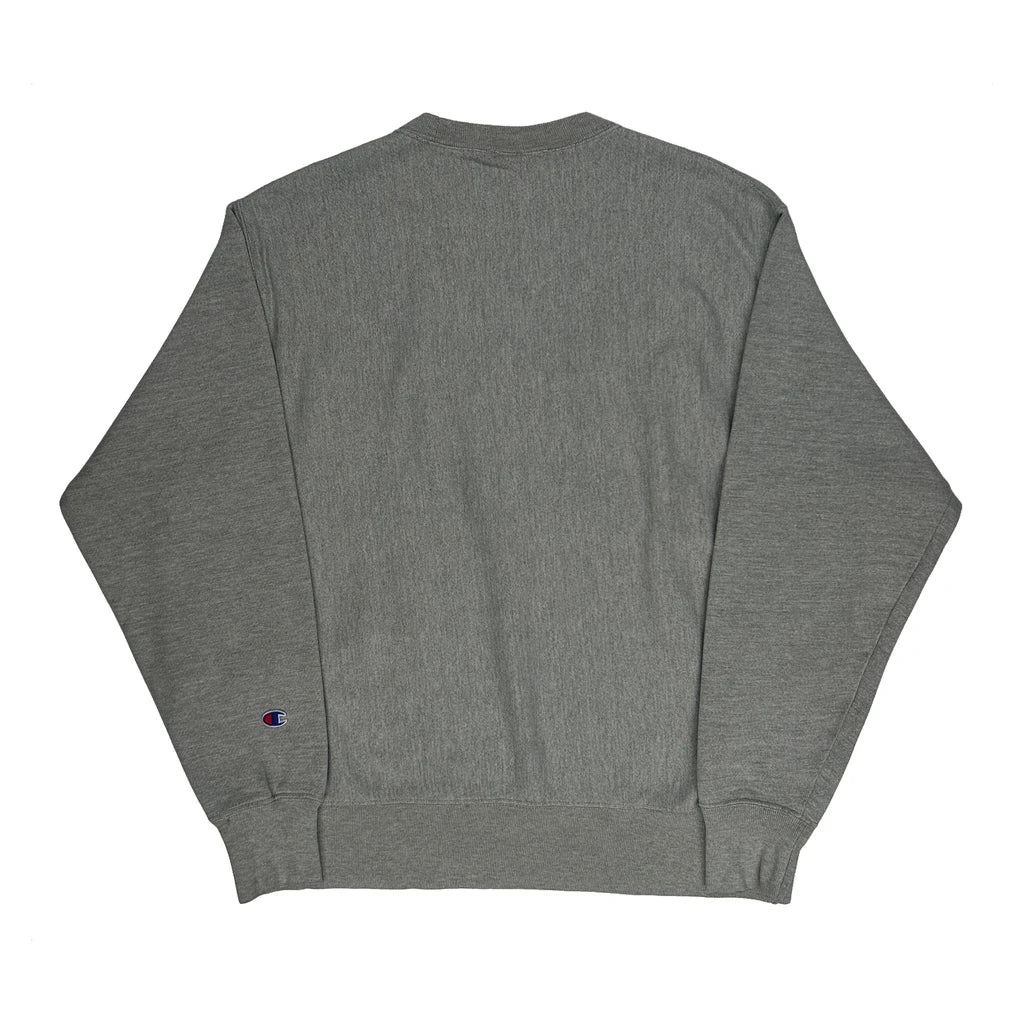 Reverse Weave Champion Spellout Sweatshirt - Large Grey Cotton Blend - Image 2