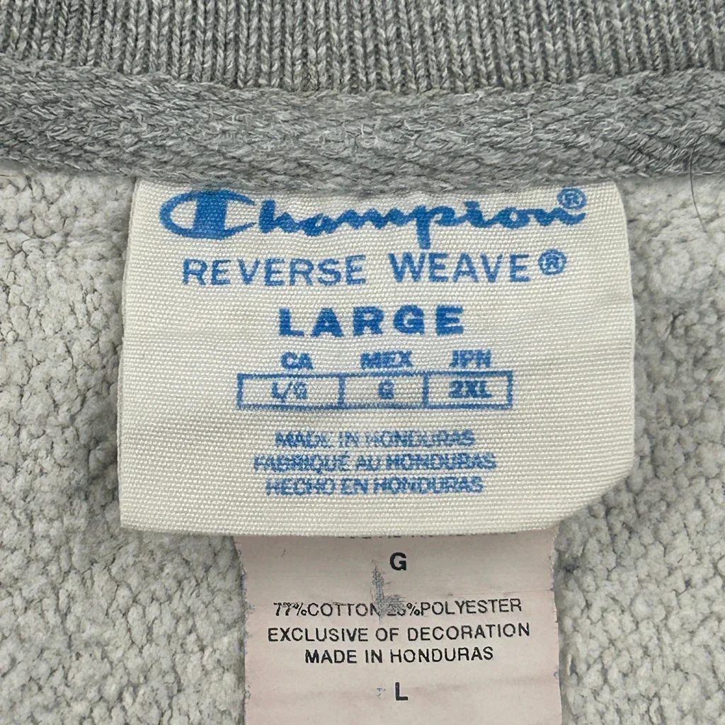 Reverse Weave Champion Spellout Sweatshirt - Large Grey Cotton Blend - Image 3