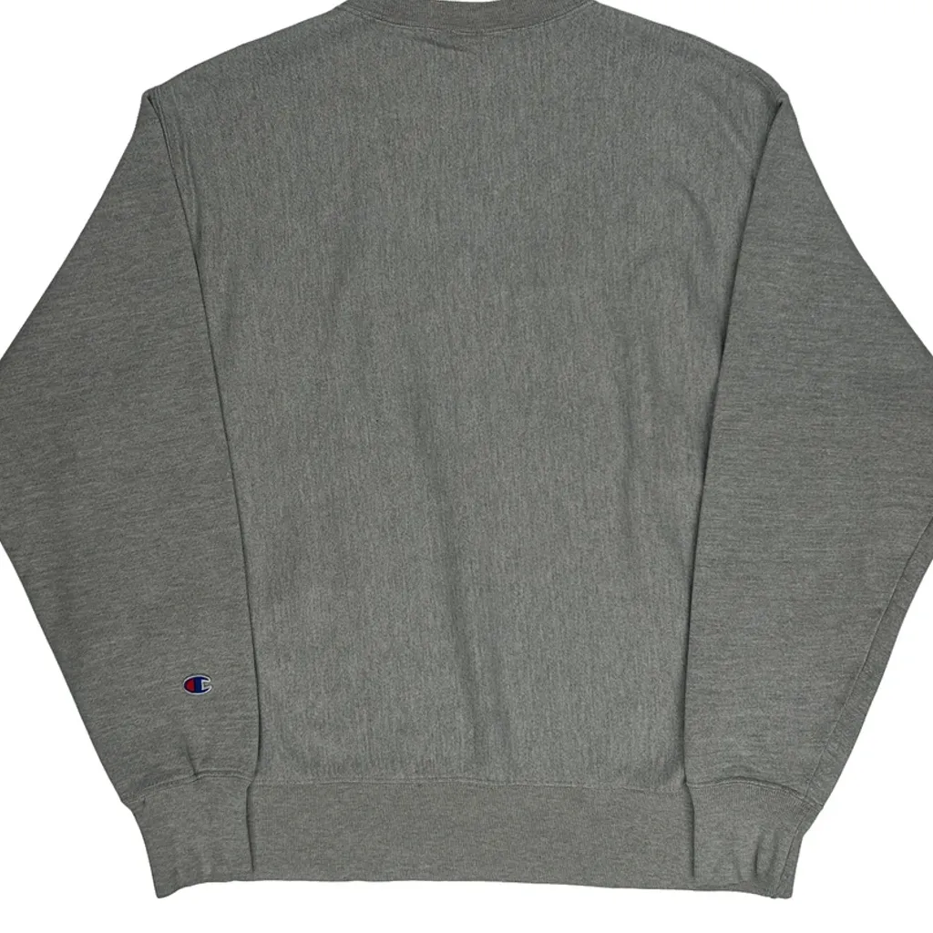 Reverse Weave Champion Spellout Sweatshirt - Large Grey Cotton Blend - Image 6