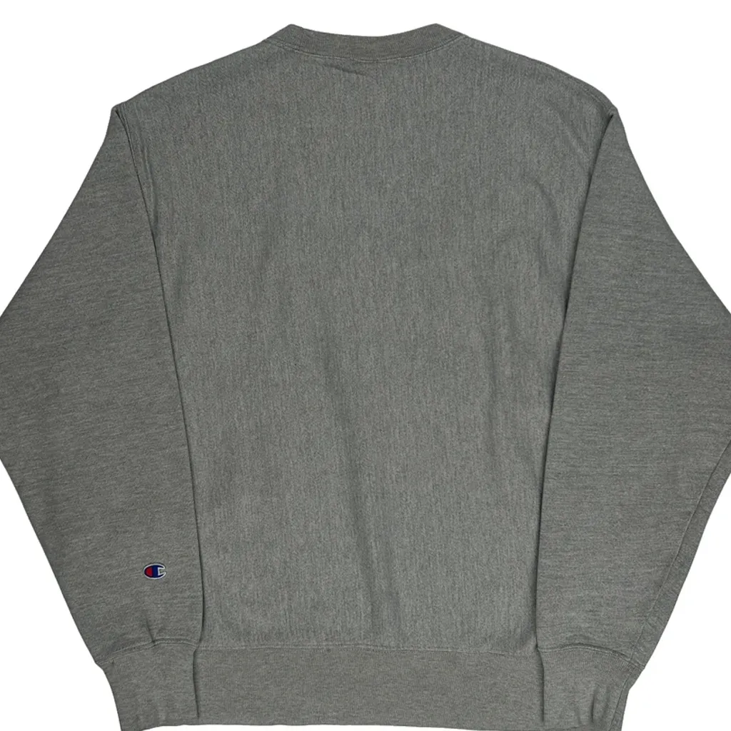 Reverse Weave Champion Spellout Sweatshirt - Large Grey Cotton Blend - Image 7