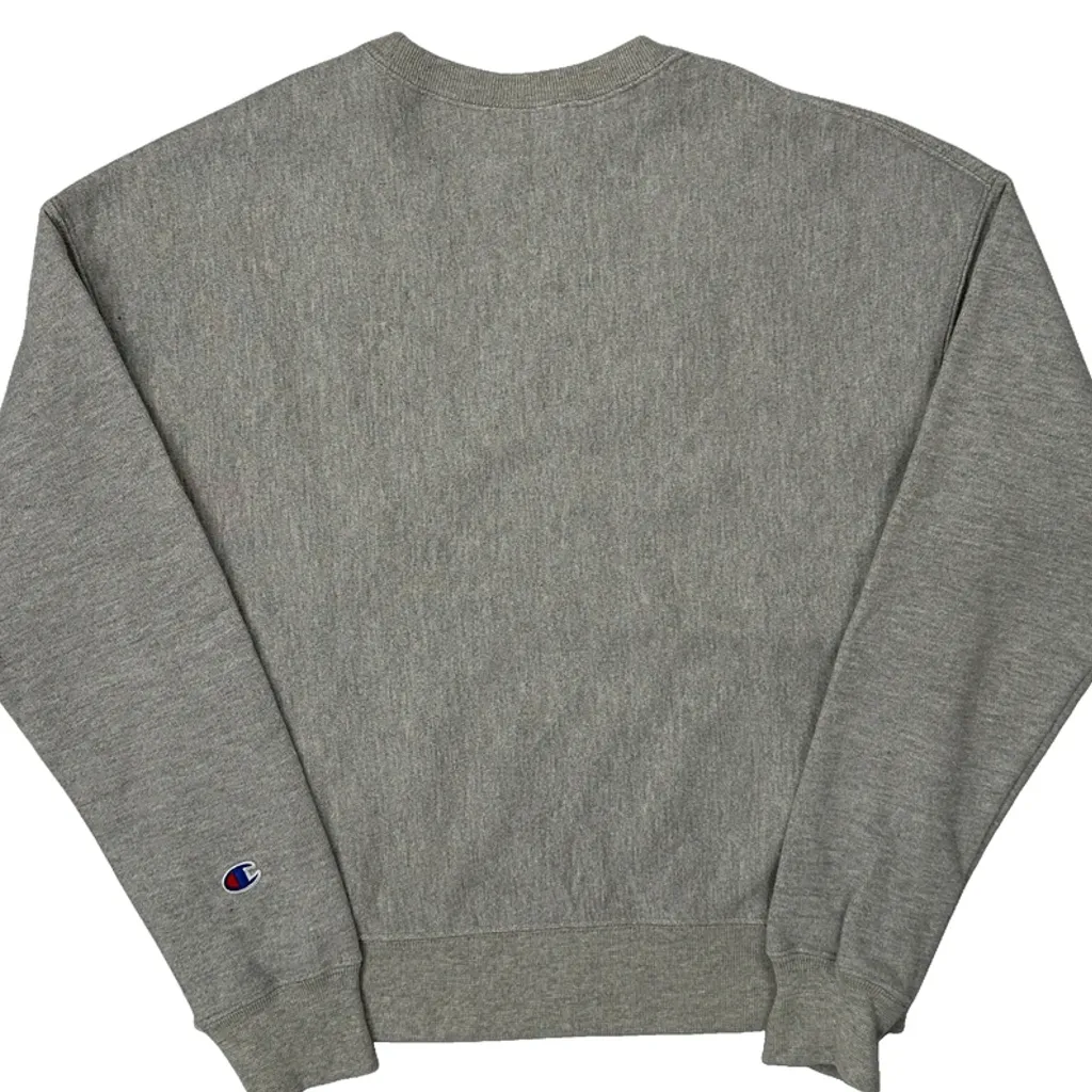 Reverse Weave Champion Spellout Sweatshirt - Medium Grey Cotton Blend - Image 6