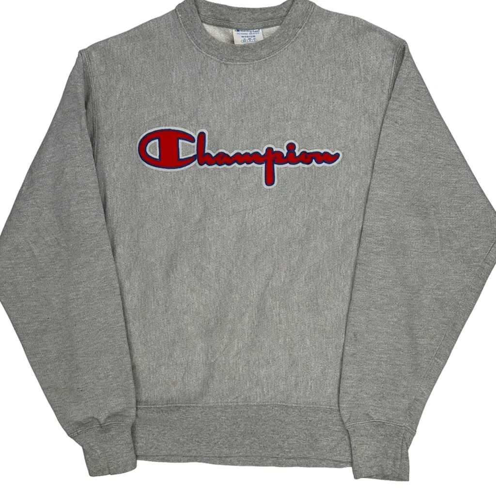 Reverse Weave Champion Spellout Sweatshirt - Medium Grey Cotton - Image 4