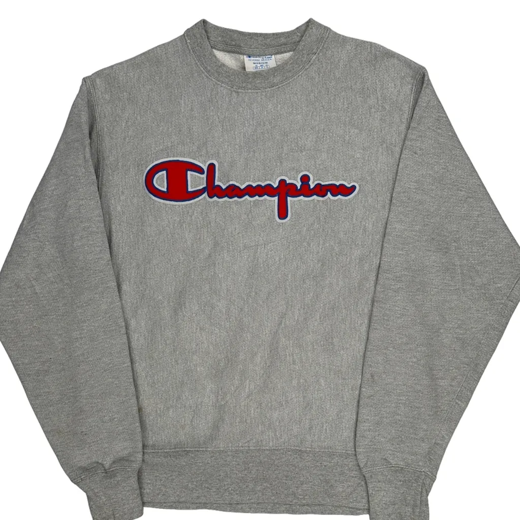 Reverse Weave Champion Spellout Sweatshirt - Medium Grey Cotton - Image 5