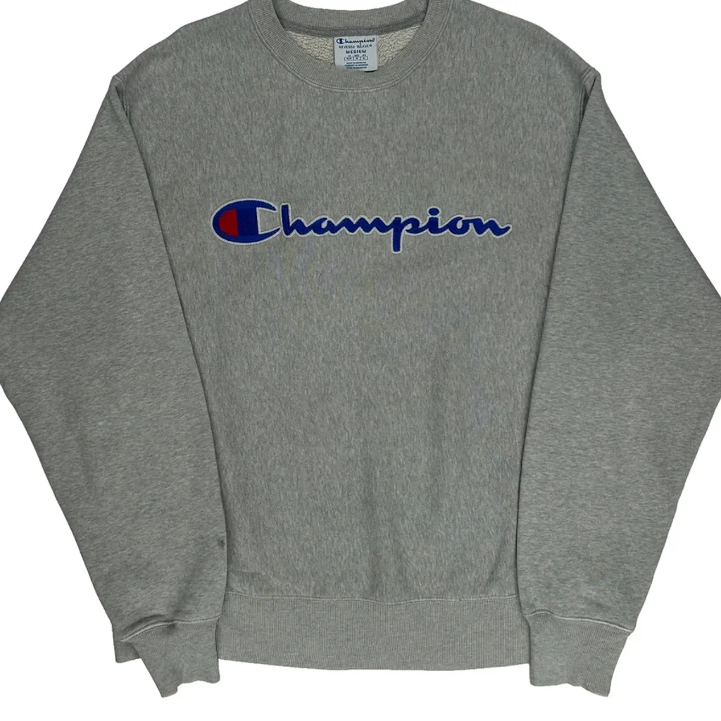 Reverse Weave Champion Spellout Sweatshirt - Medium Grey Cotton - Image 5