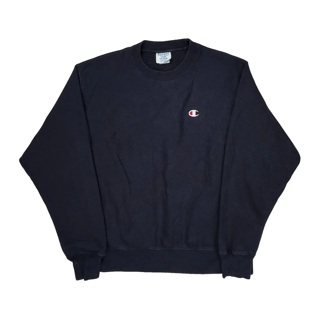 Reverse Weave Champion Sweatshirt - Large Navy Cotton