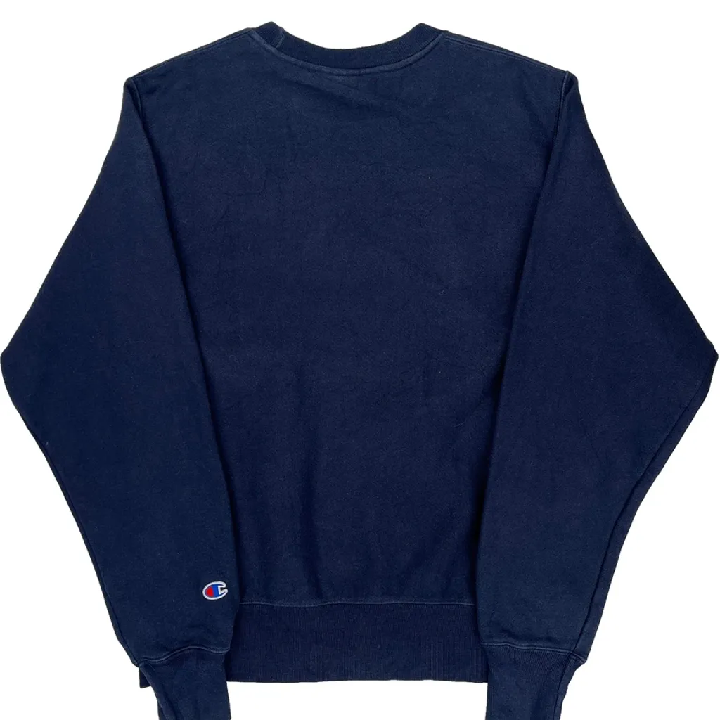 Reverse Weave Champion Spellout Sweatshirt - Small Navy Cotton - Image 7