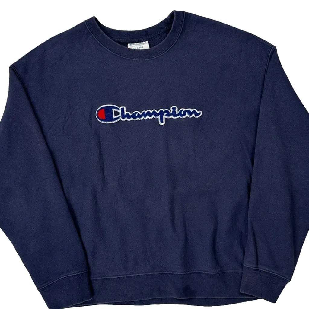 Reverse Weave Champion Spellout Sweatshirt - XL Navy Cotton - Image 4