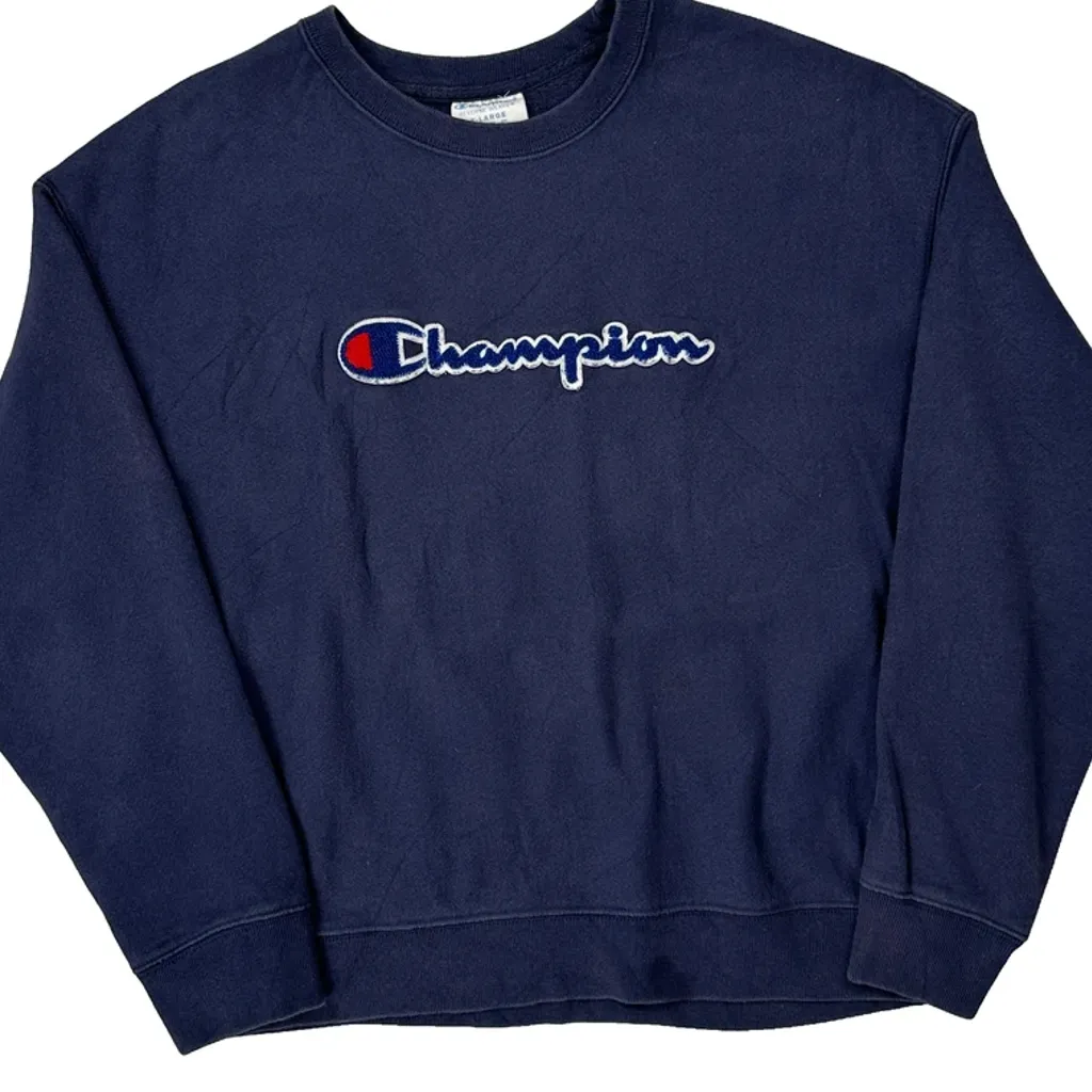 Reverse Weave Champion Spellout Sweatshirt - XL Navy Cotton - Image 5